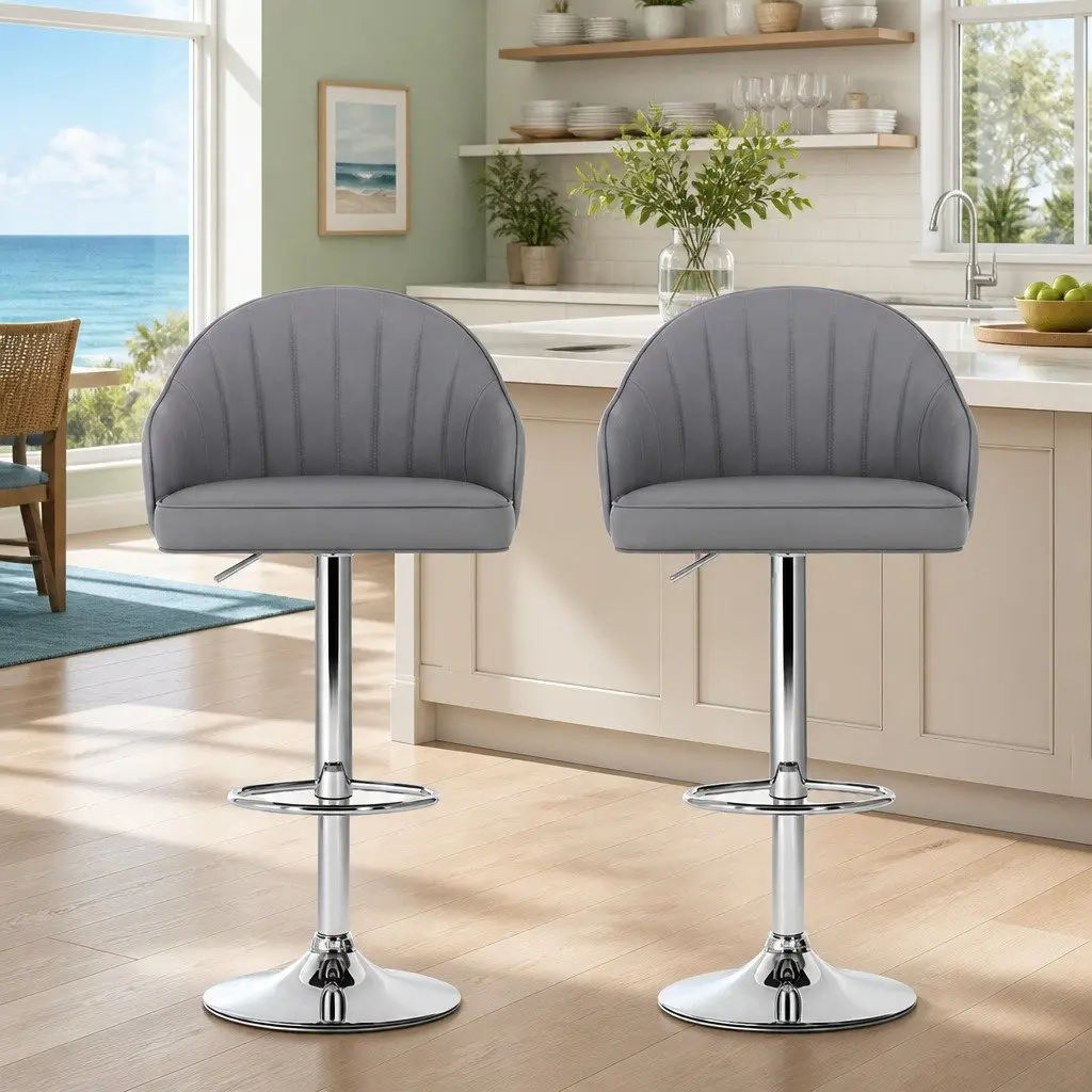 Bar Stools Set of 2 Kitchen Swivel Gas Lift Counter Chair Shell Grey