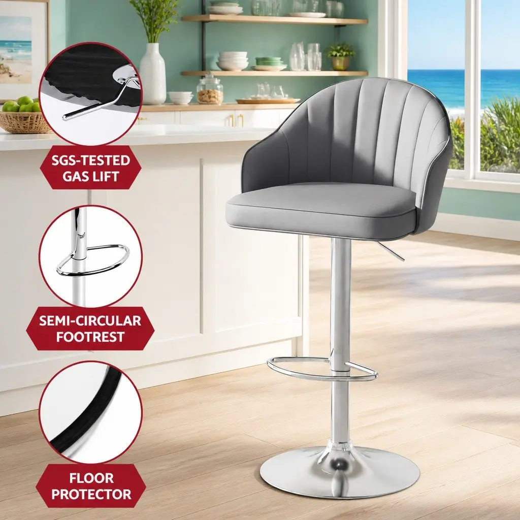 Bar Stools Set of 2 Kitchen Swivel Gas Lift Counter Chair Shell Grey