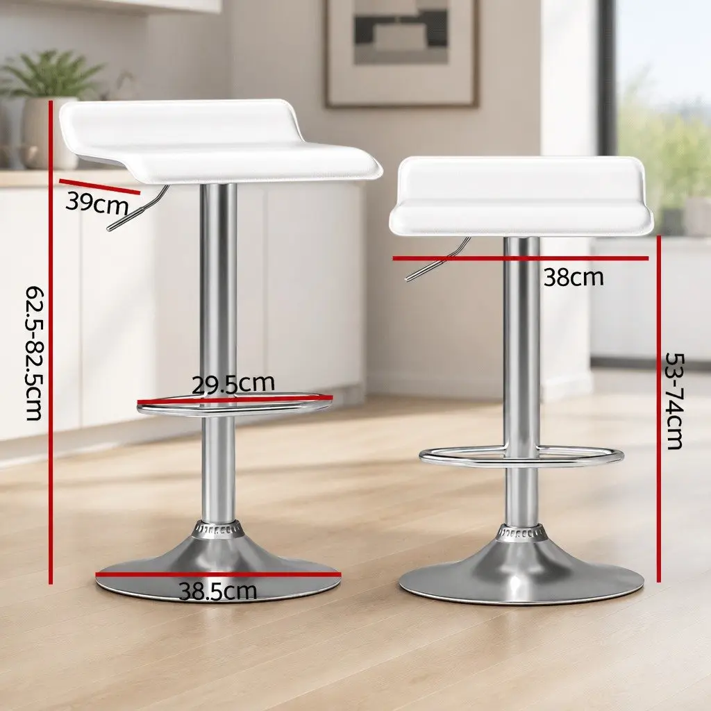 Bar Stools White PU Leather Adjustable Height Swivel Chair 2 Piece