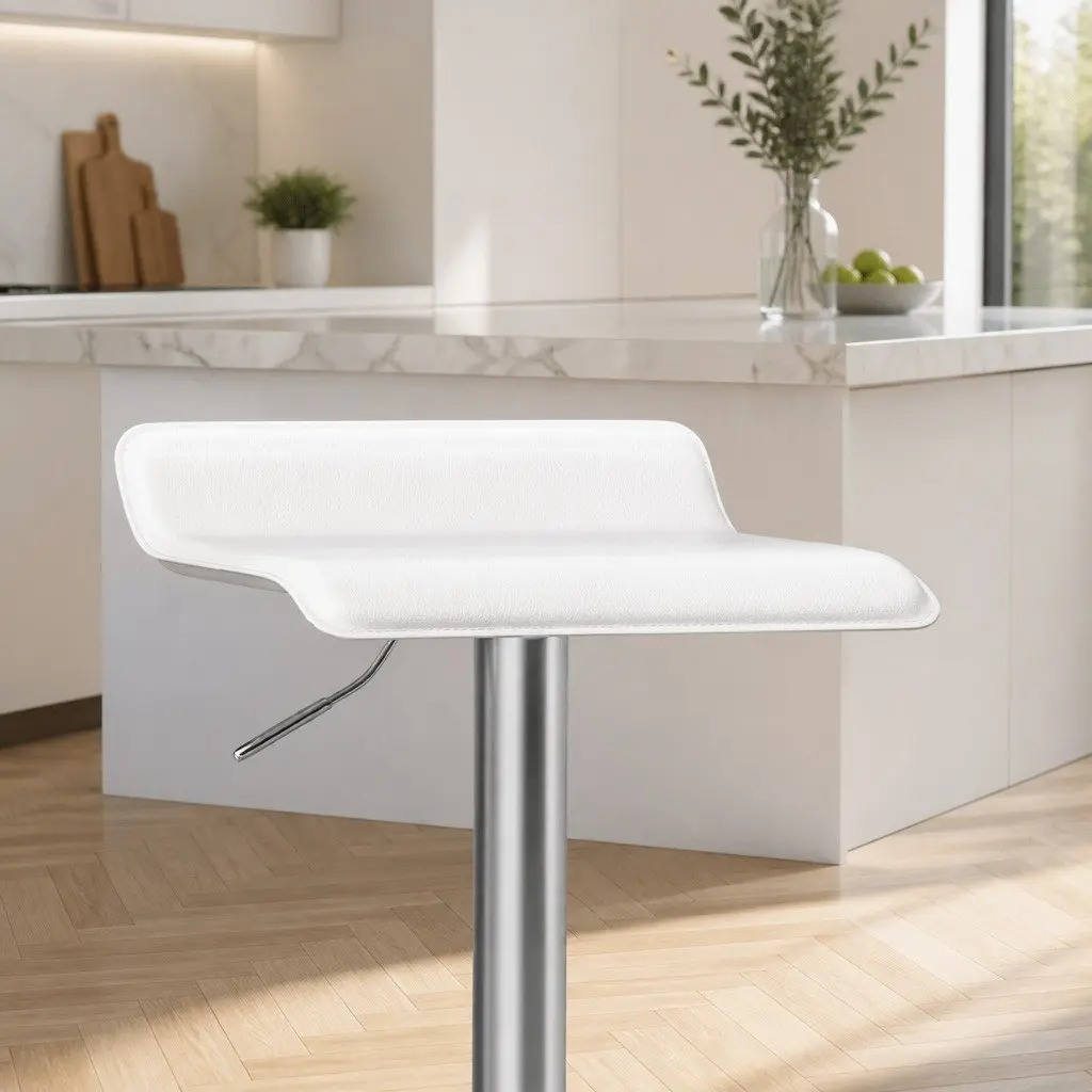 Bar Stools White Adjustable Height Swivel Seat Set of 4 Kitchen Counter Seating