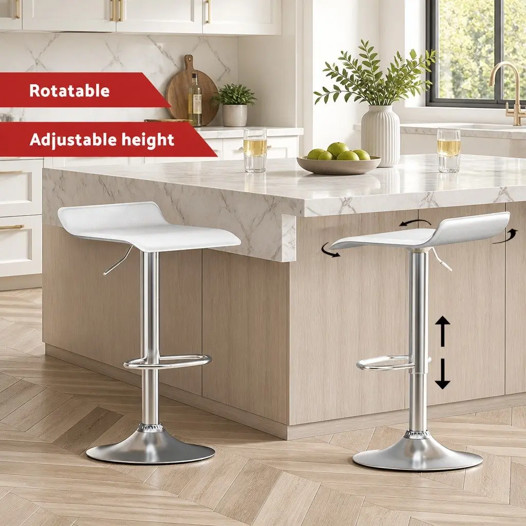 Bar Stools White Adjustable Height Swivel Seat Set of 4 Kitchen Counter Seating