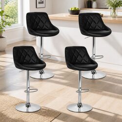 Compact Black Padded Bar Stools - Set of 4 with Swivel