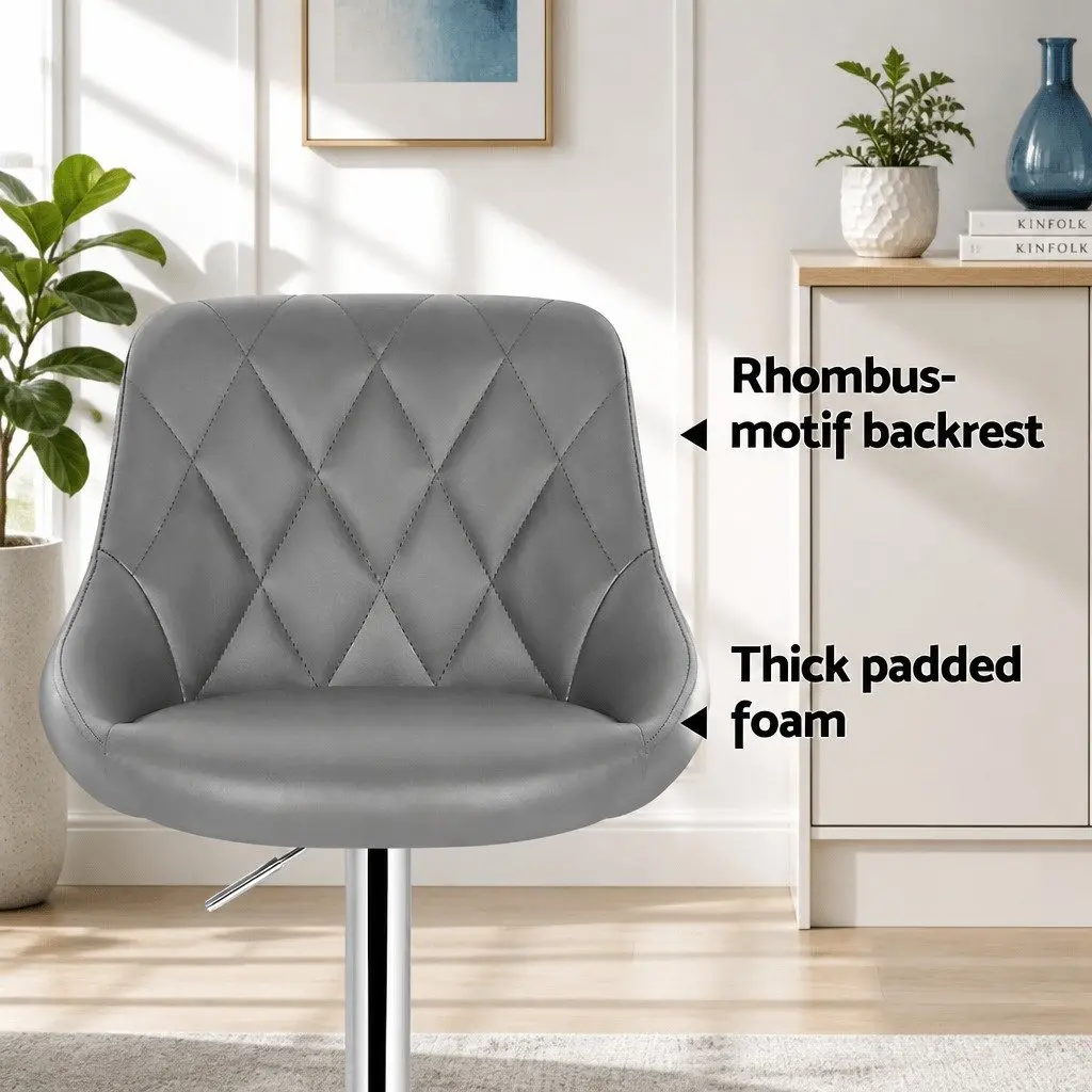Bar Stools Grey Set of 4 Padded Gas Lift Swivel Chair with Contoured Backrest and Chrome Base