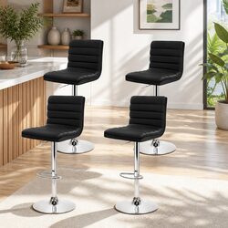 Bar Stools Set of 4 Padded Seat Gas Lift Swivel Kitchen Dining Chair Black