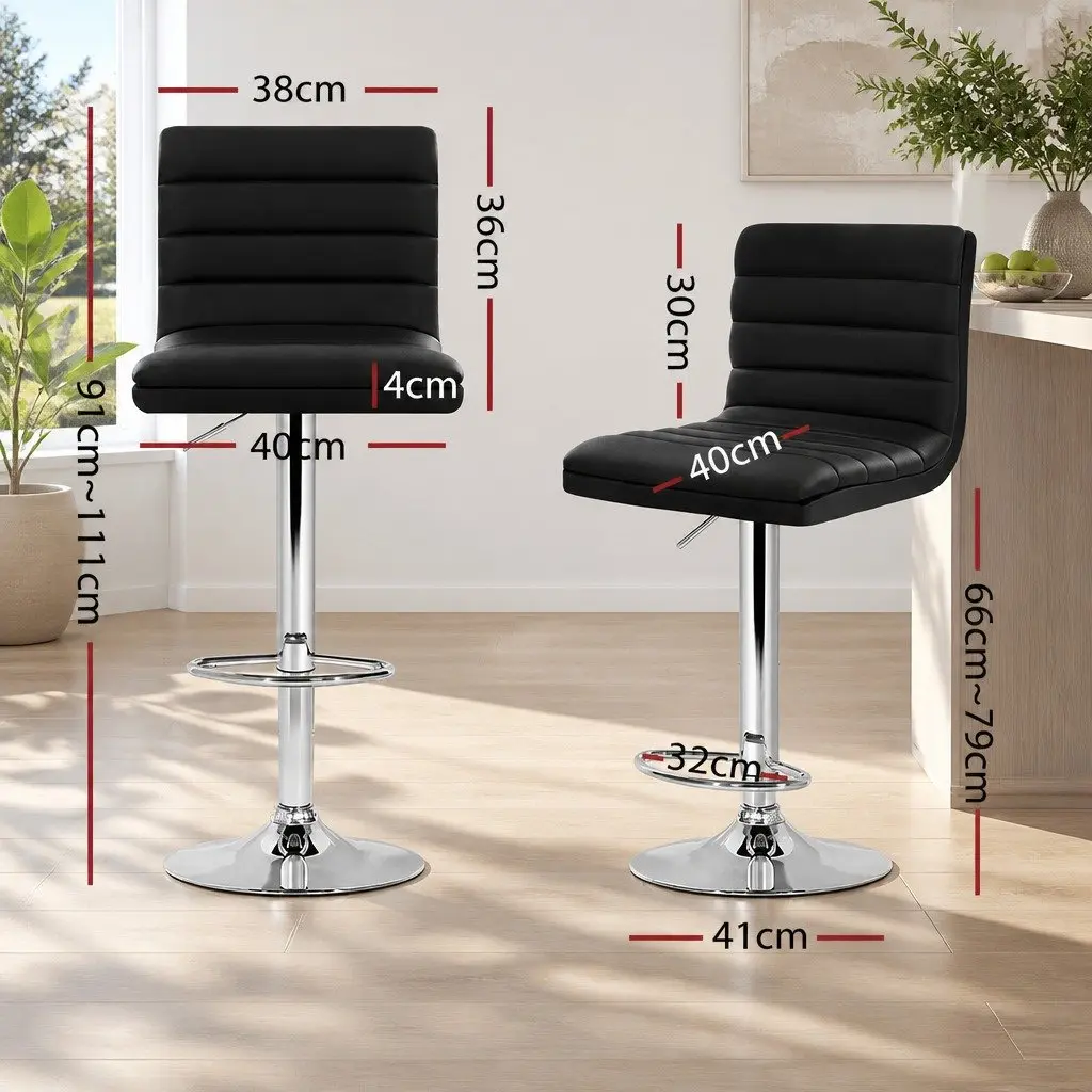 Bar Stools Black Padded Seat Gas Lift Swivel Adjustable Height 4 Piece