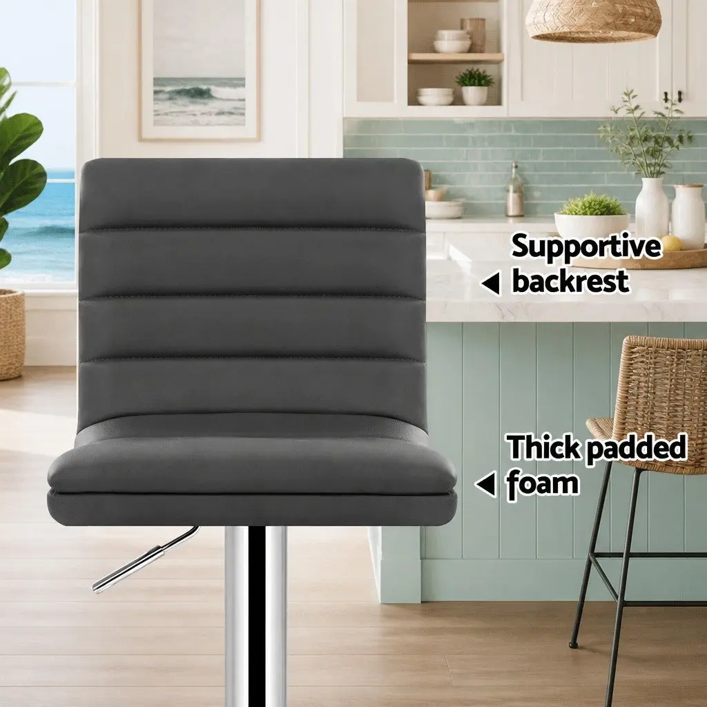 Grey Bar Stools Faux Leather Swivel Chair Padded with Gas Lift Adjustable Height Set of 2
