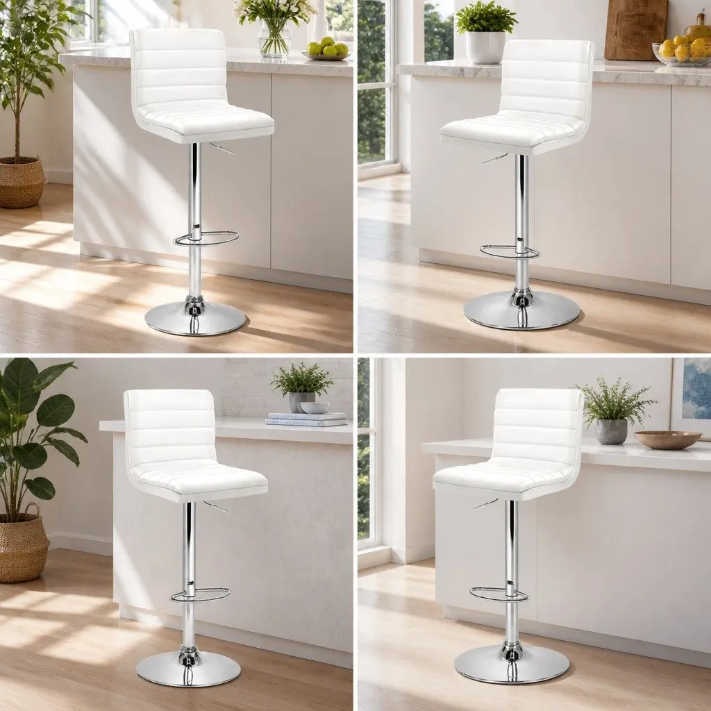 Bar Stools White Padded Seat Adjustable Height Gas Lift Swivel 4 Piece