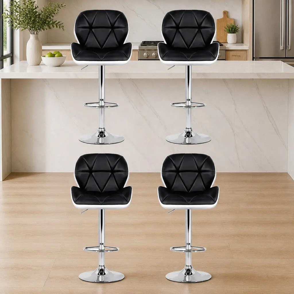 Bar Stools Two-tone Black and White Adjustable Gas Lift 360-degree Swivel Padded Seat 4 Piece Set
