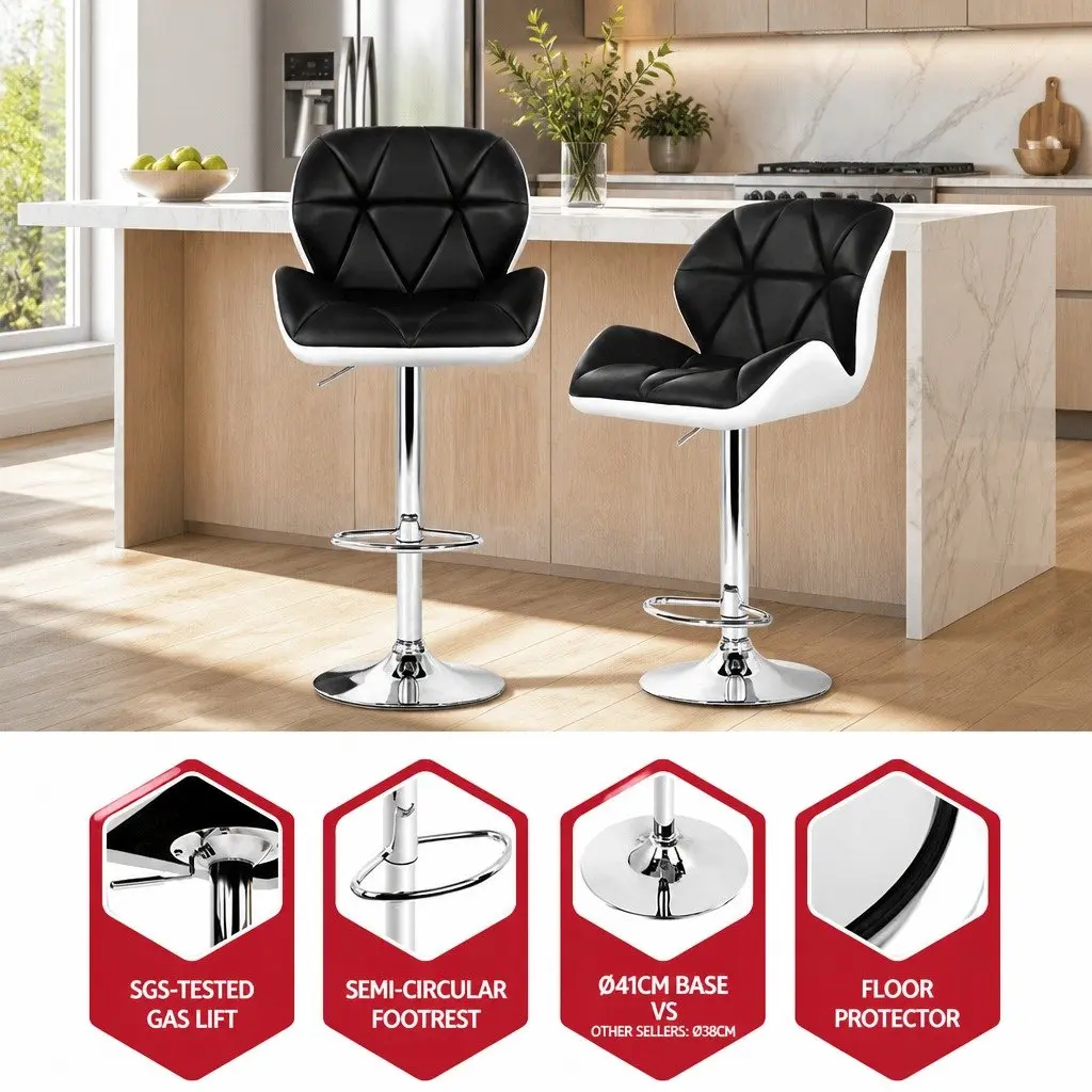Bar Stools Two-tone Black and White Adjustable Gas Lift 360-degree Swivel Padded Seat 4 Piece Set
