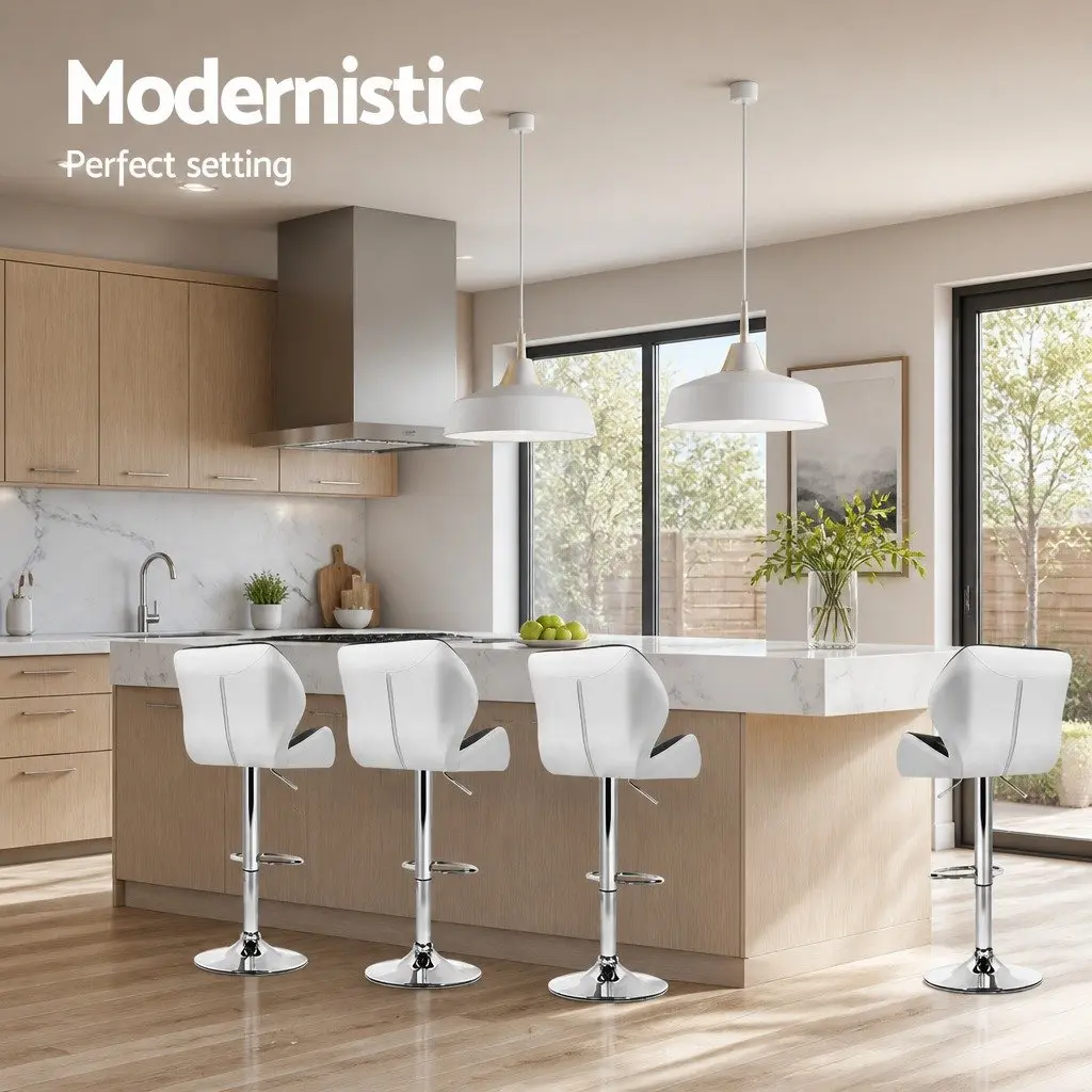 Bar Stools Two-tone Black and White Adjustable Gas Lift 360-degree Swivel Padded Seat 4 Piece Set