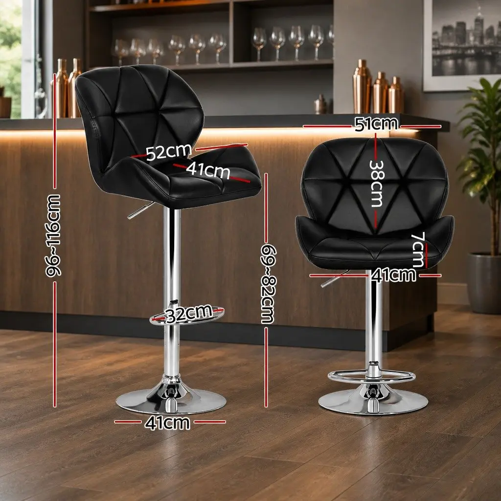 Bar Stools Black Adjustable Height Padded Faux Leather 360 Swivel Chrome Base