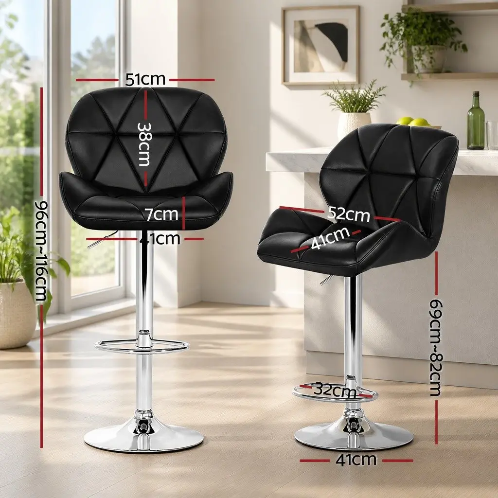 Bar Stools Black Adjustable Height 360 Degree Swivel Seat Padded Set of 4