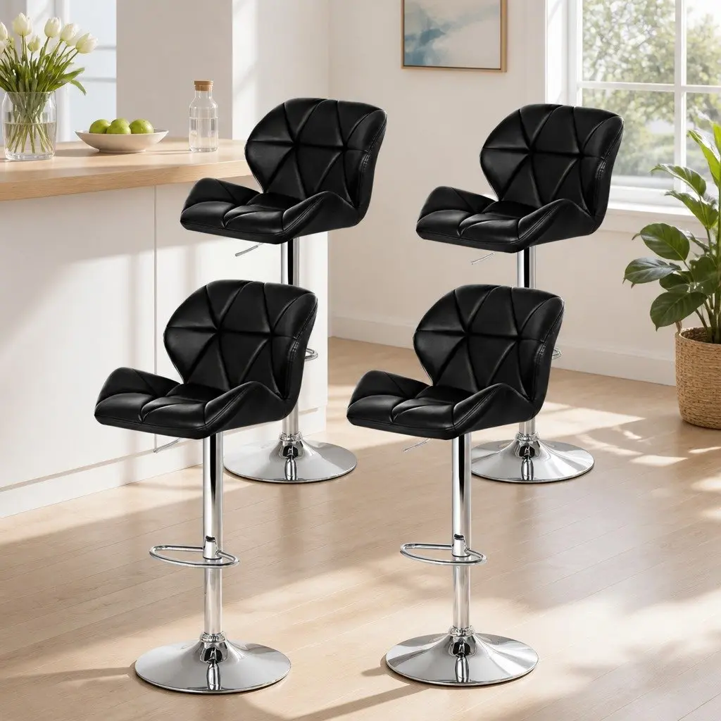 Bar Stools Black Adjustable Height 360 Degree Swivel Seat Padded Set of 4