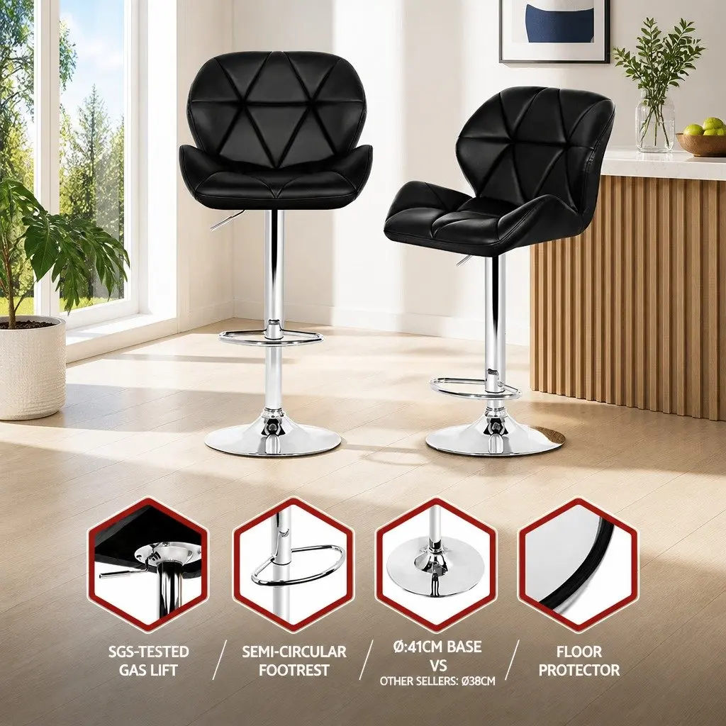 Bar Stools Black Adjustable Height 360 Degree Swivel Seat Padded Set of 4