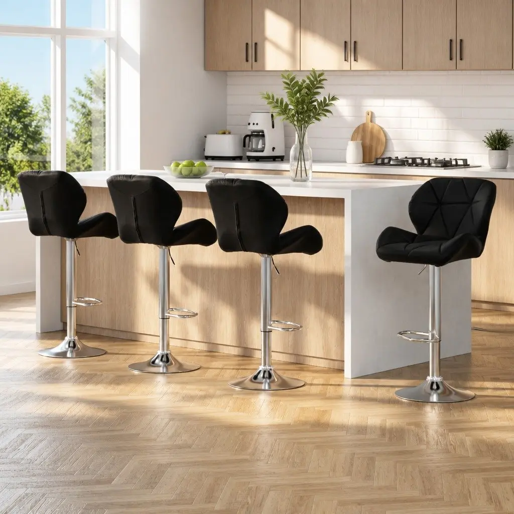 Bar Stools Black Adjustable Height 360 Degree Swivel Seat Padded Set of 4
