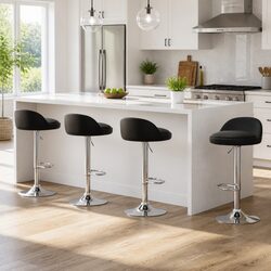 Compact Set of 4 Adjustable Bar Stools with Swivel Seats