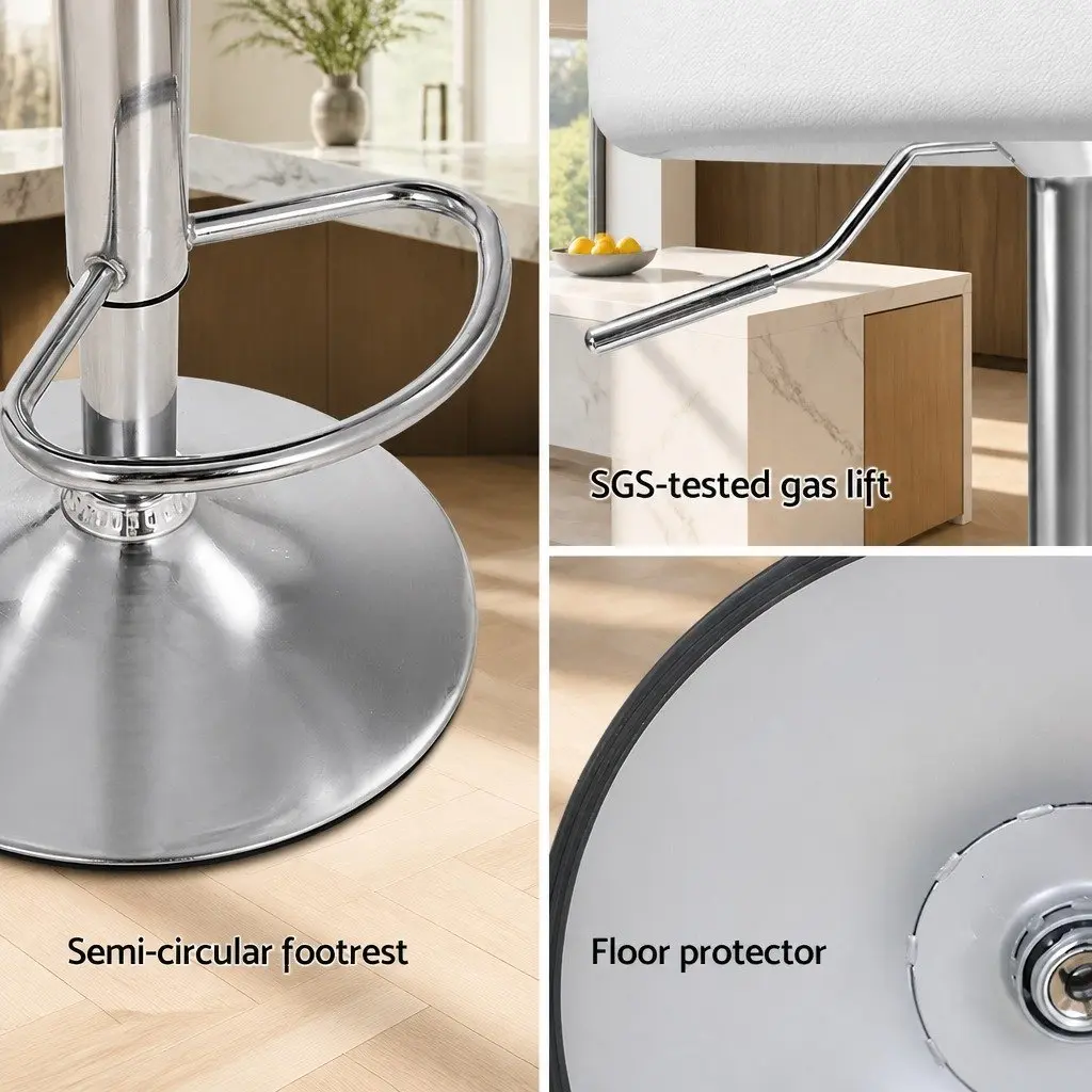 Bar Stools White Adjustable Height 360 Degree Swivel PU Leather Set of 4