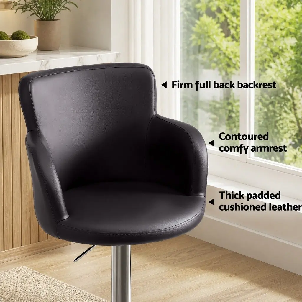 Bar Stools Set of 4 Swivel Kitchen Chairs Gas Lift Adjustable Height Brown