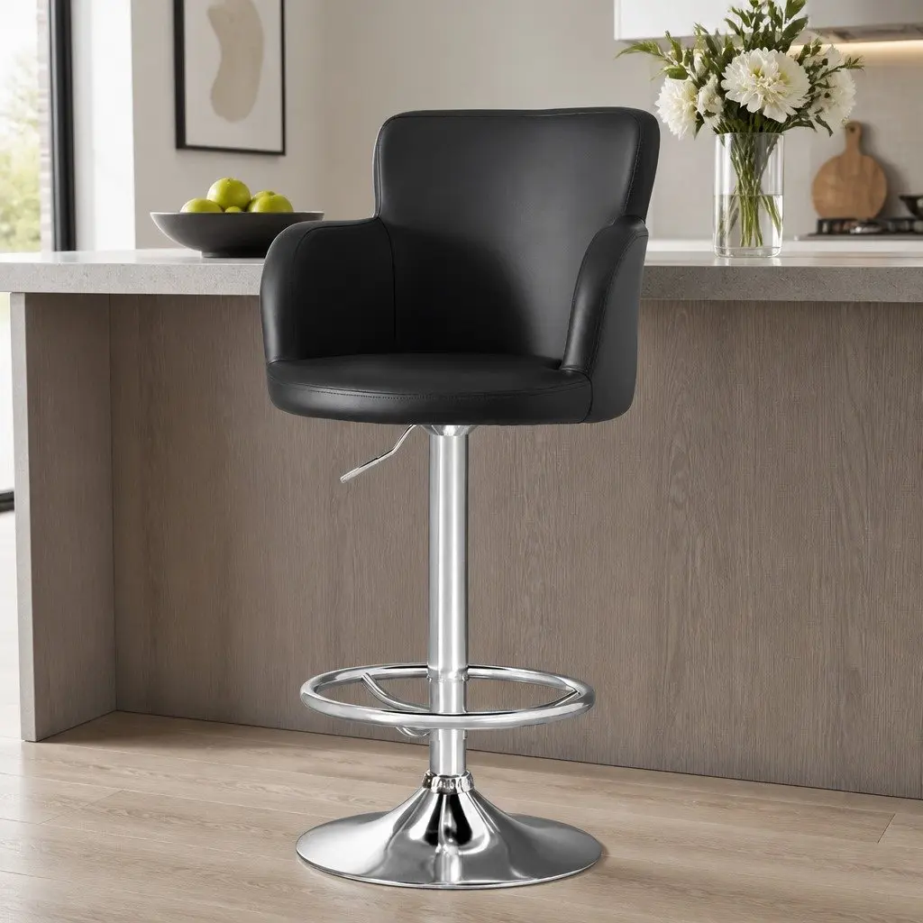 Bar Stool Black Adjustable Swivel PU Leather Gas Lift 360 Degree Rotation
