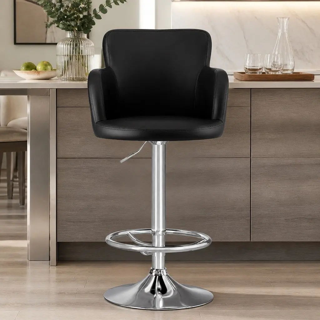 Bar Stool Black Adjustable Swivel PU Leather Gas Lift 360 Degree Rotation