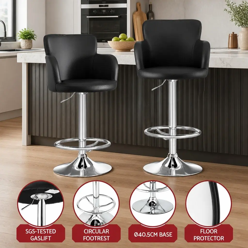 Bar Stool Black Adjustable Swivel PU Leather Gas Lift 360 Degree Rotation
