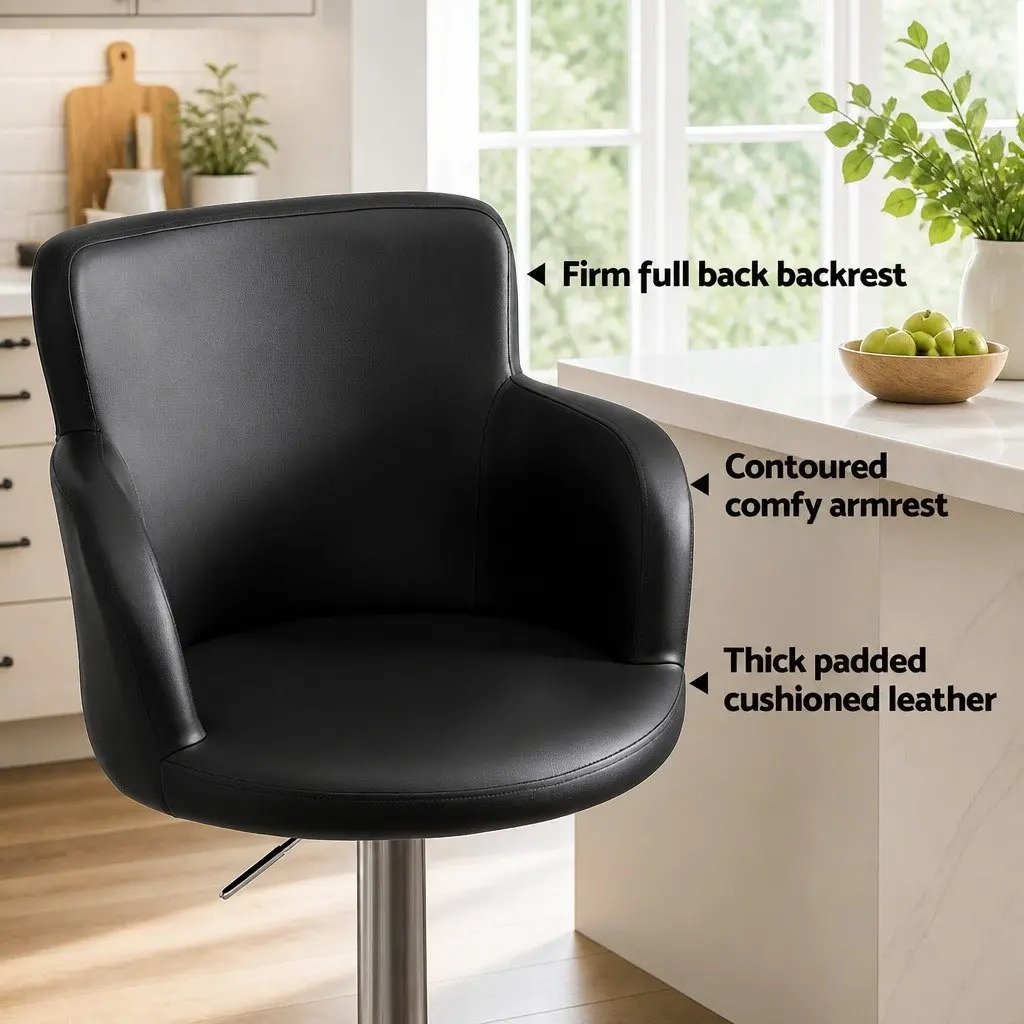 Bar Stool Black Adjustable Swivel PU Leather Gas Lift 360 Degree Rotation