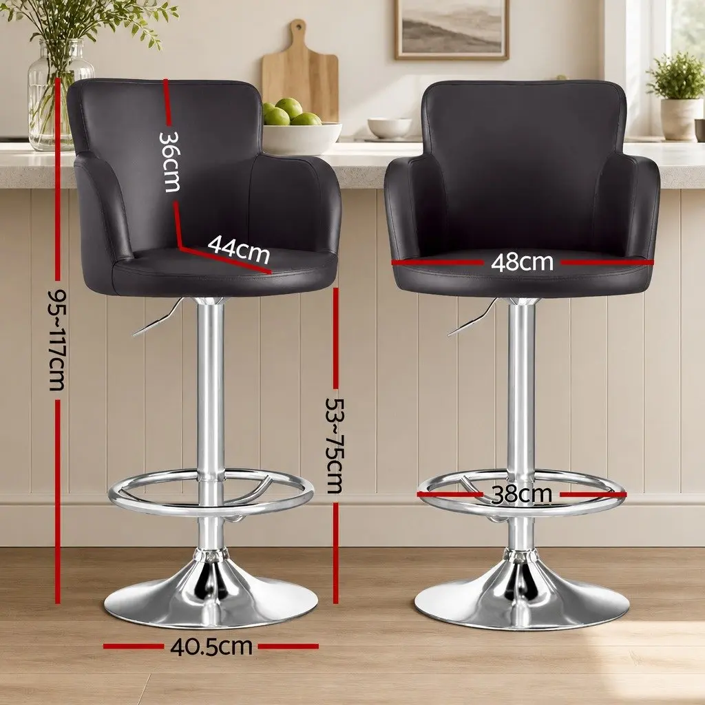 Bar Stools Brown Adjustable Height Swivel PU Leather Foam Padding
