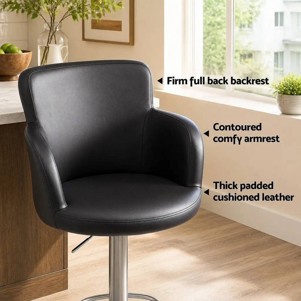 Bar Stools Brown Adjustable Height Swivel PU Leather Foam Padding