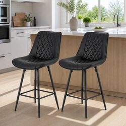 Bar Stools Set of 2 Kitchen Counter Dining Chairs Diamond Design Black PU