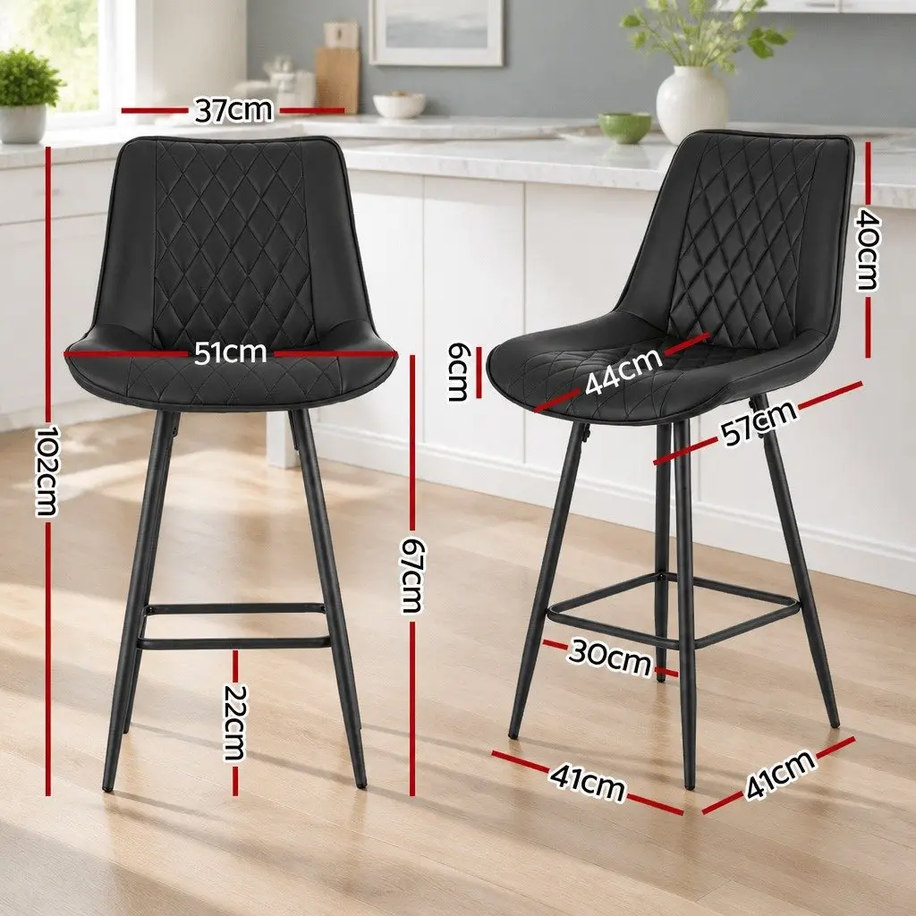 Bar Stools Black 67cm Ergonomic Diamond PU Leather Seat Metal Construction Set of 4