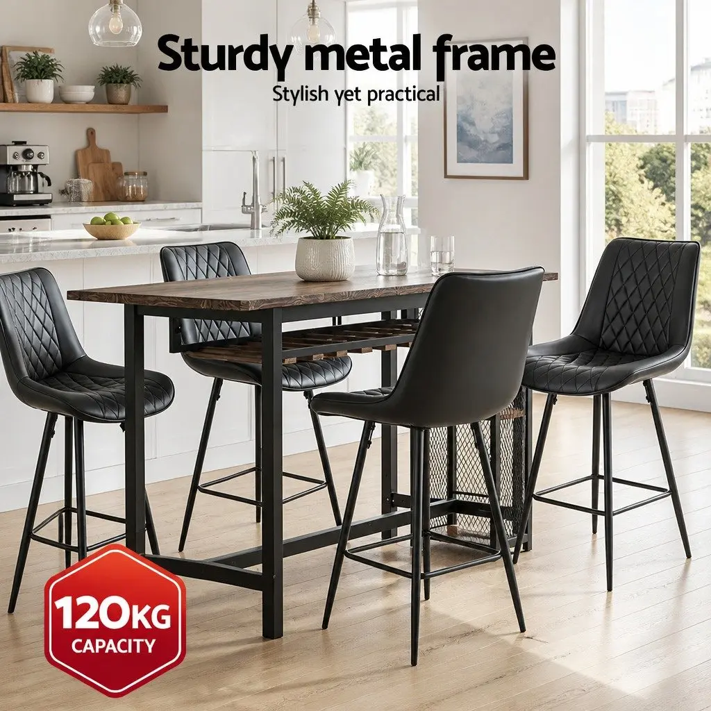 Bar Stools Black 67cm Ergonomic Diamond PU Leather Seat Metal Construction Set of 4