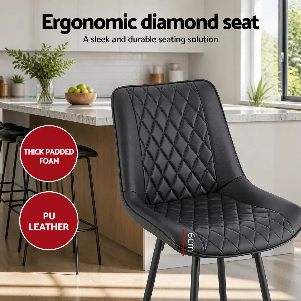 Bar Stools Black 67cm Ergonomic Diamond PU Leather Seat Metal Construction Set of 4
