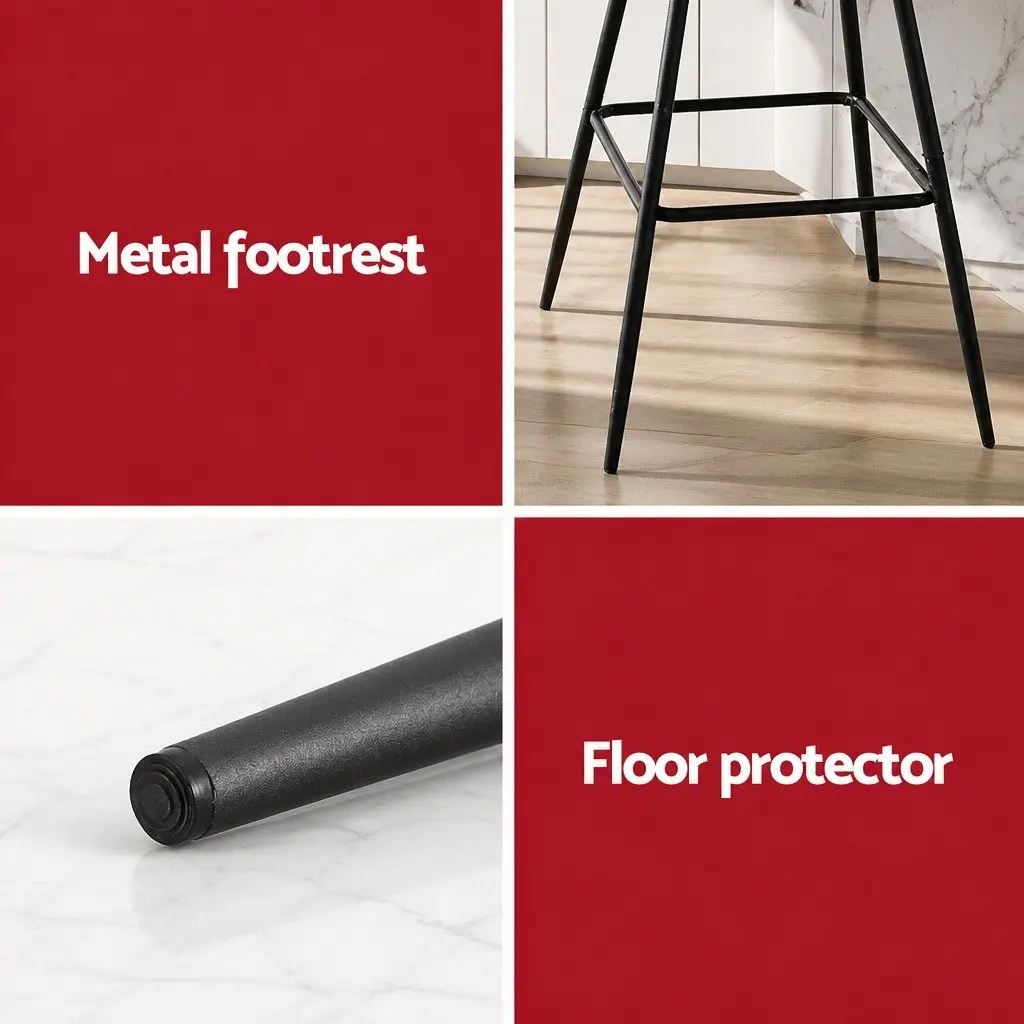 Bar Stools Black 67cm Ergonomic Diamond PU Leather Seat Metal Construction Set of 4