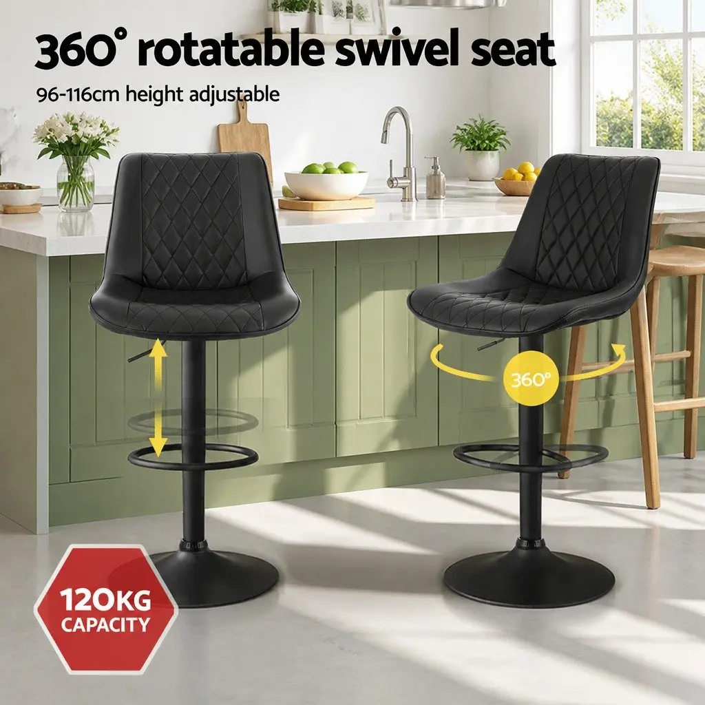 Bar Stools Black Adjustable Height Ergonomic Diamond Pattern Swivel Gas Lift