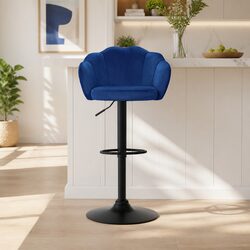 Compact Blue Velvet Bar Stools with Adjustable Features