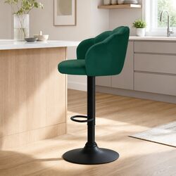 Chic Green Velvet Bar Stools with Gas Lift - Pair of 2