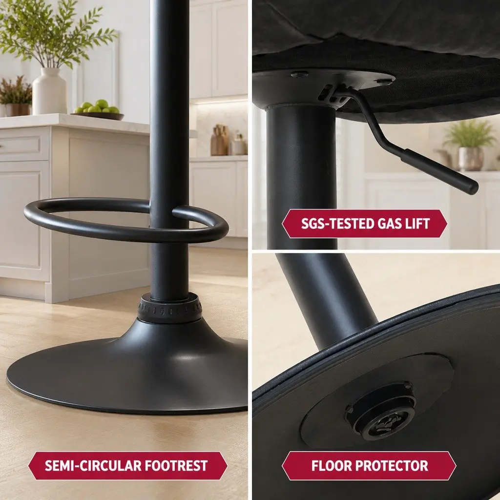 Bar Stools Set of 4 Gas Lift Swivel Vintage Leather Black Kitchen Dining