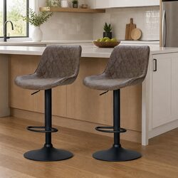 Set of 2 Adjustable Vintage Bar Stools - Brown