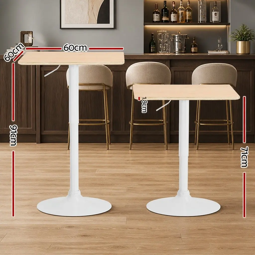 Bar Table Pine 60CM Square Height Adjustable Swivel Base