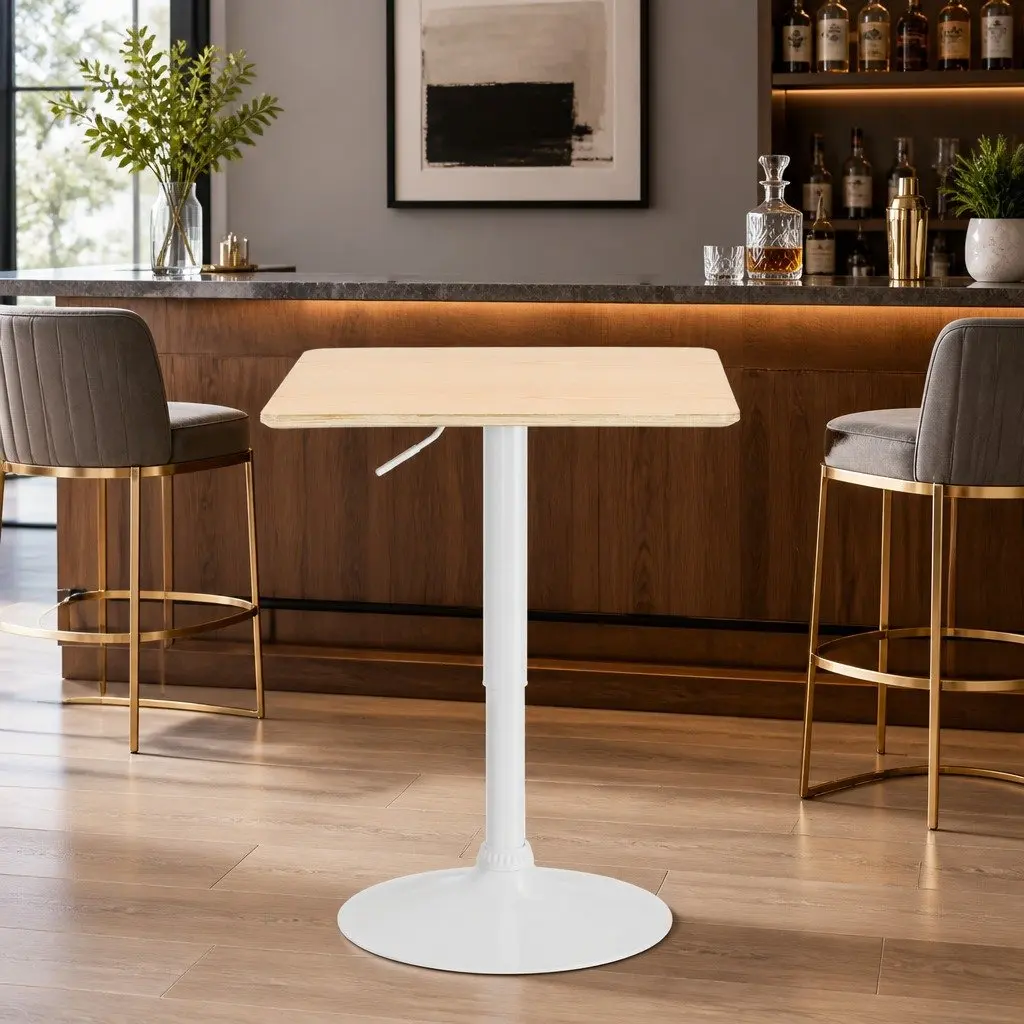 Bar Table Pine 60CM Square Height Adjustable Swivel Base