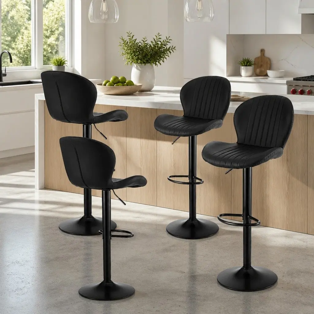 Bar Stools Black Adjustable Height Swivel Gas Lift Kitchen Counter Chairs Set of 4
