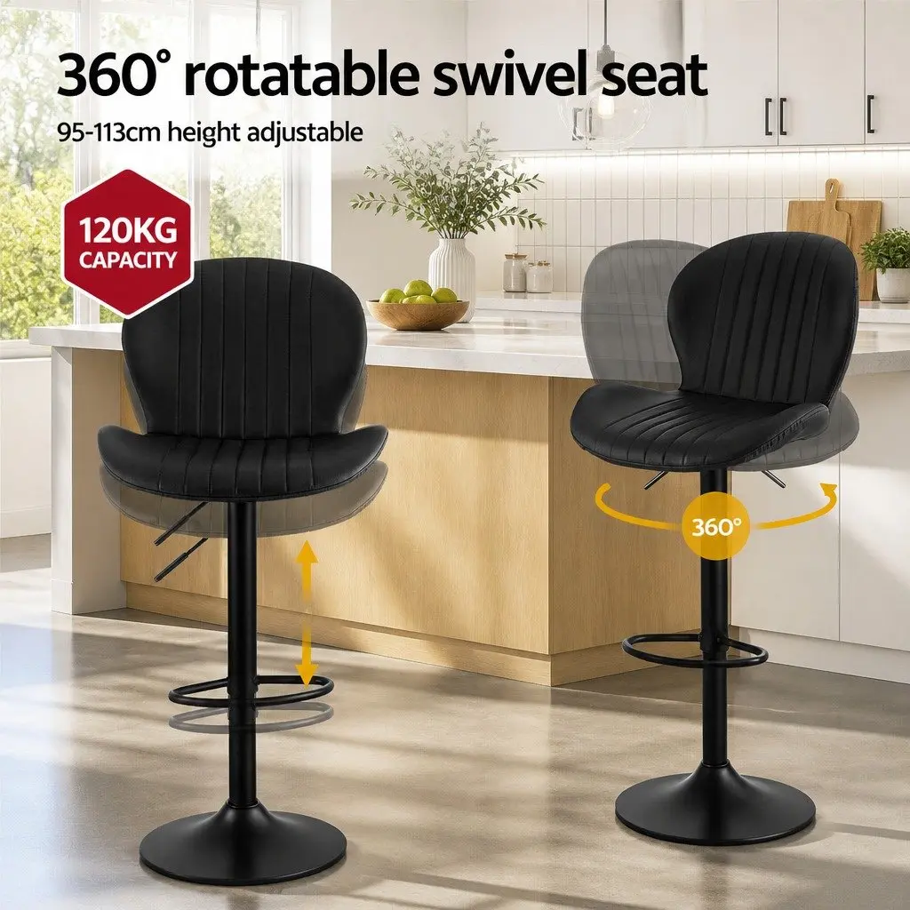 Bar Stools Black Adjustable Height Swivel Gas Lift Kitchen Counter Chairs Set of 4