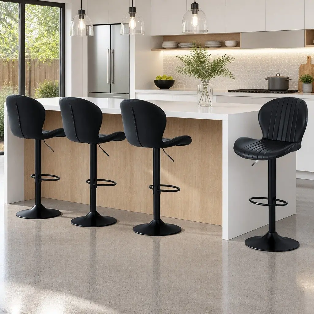 Bar Stools Black Adjustable Height Swivel Gas Lift Kitchen Counter Chairs Set of 4