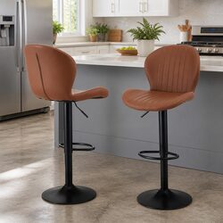 Bar Stools Set of 2 Swivel Gas Lift Counter Chair Brown PU Leather Shell Design