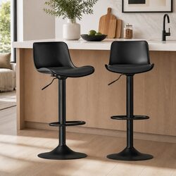 Bar Stools Padded Seat Gas Lift Swivel Chair Set of 2 Black