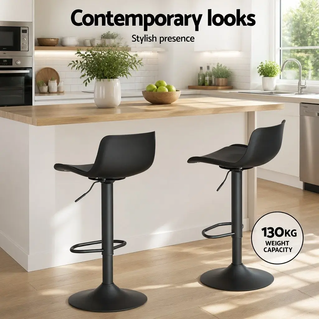 Bar Stools Black Adjustable Height Padded Seat 360 Degree Swivel Set of 4