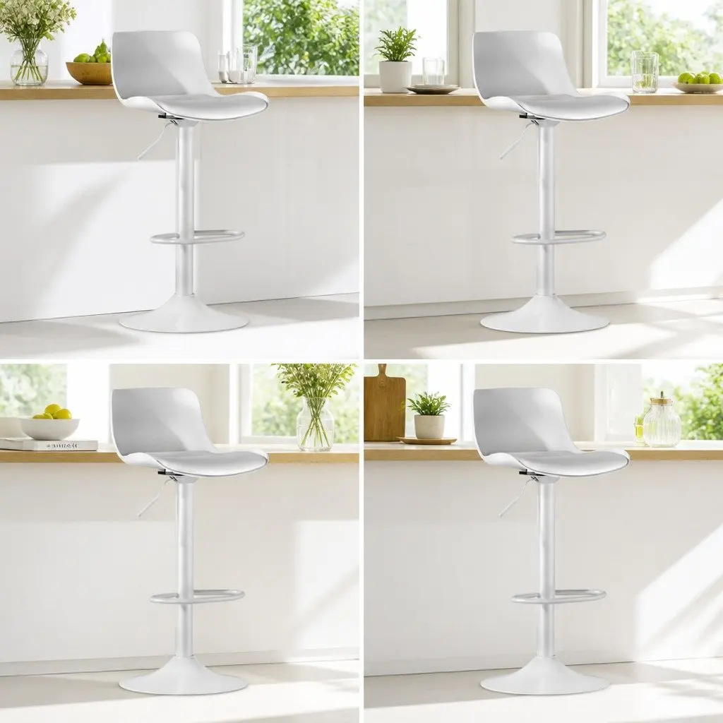Bar Stools White Adjustable Height Swivel Seat Set of 4 Kitchen Dining Chairs