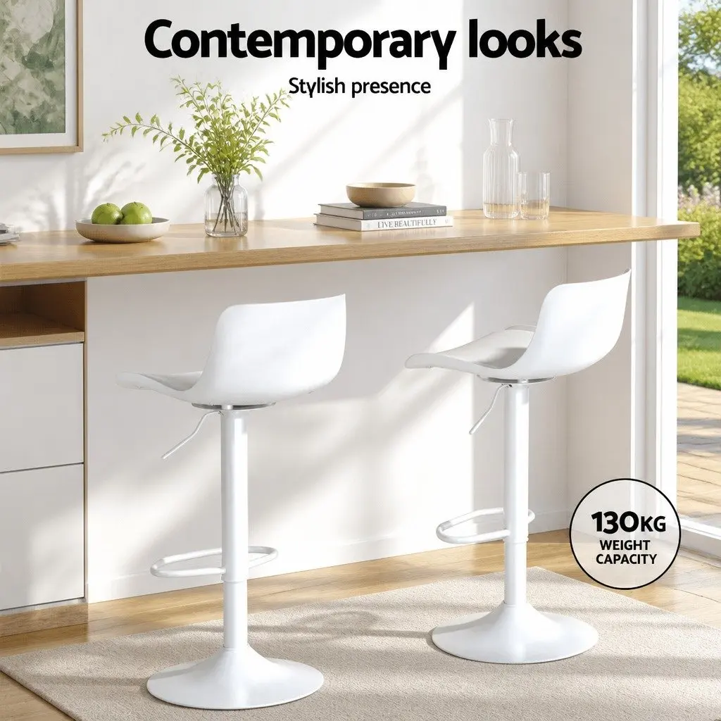 Bar Stools White Adjustable Height Swivel Seat Set of 4 Kitchen Dining Chairs