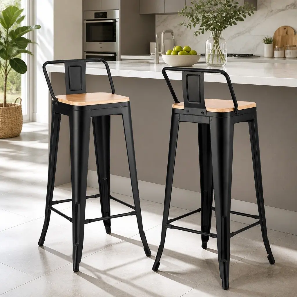 Bar Stools Set of 2 Kitchen Counter High Chairs Stackable Industrial Dining