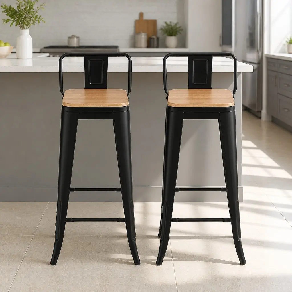 Bar Stools Set of 2 Kitchen Counter High Chairs Stackable Industrial Dining